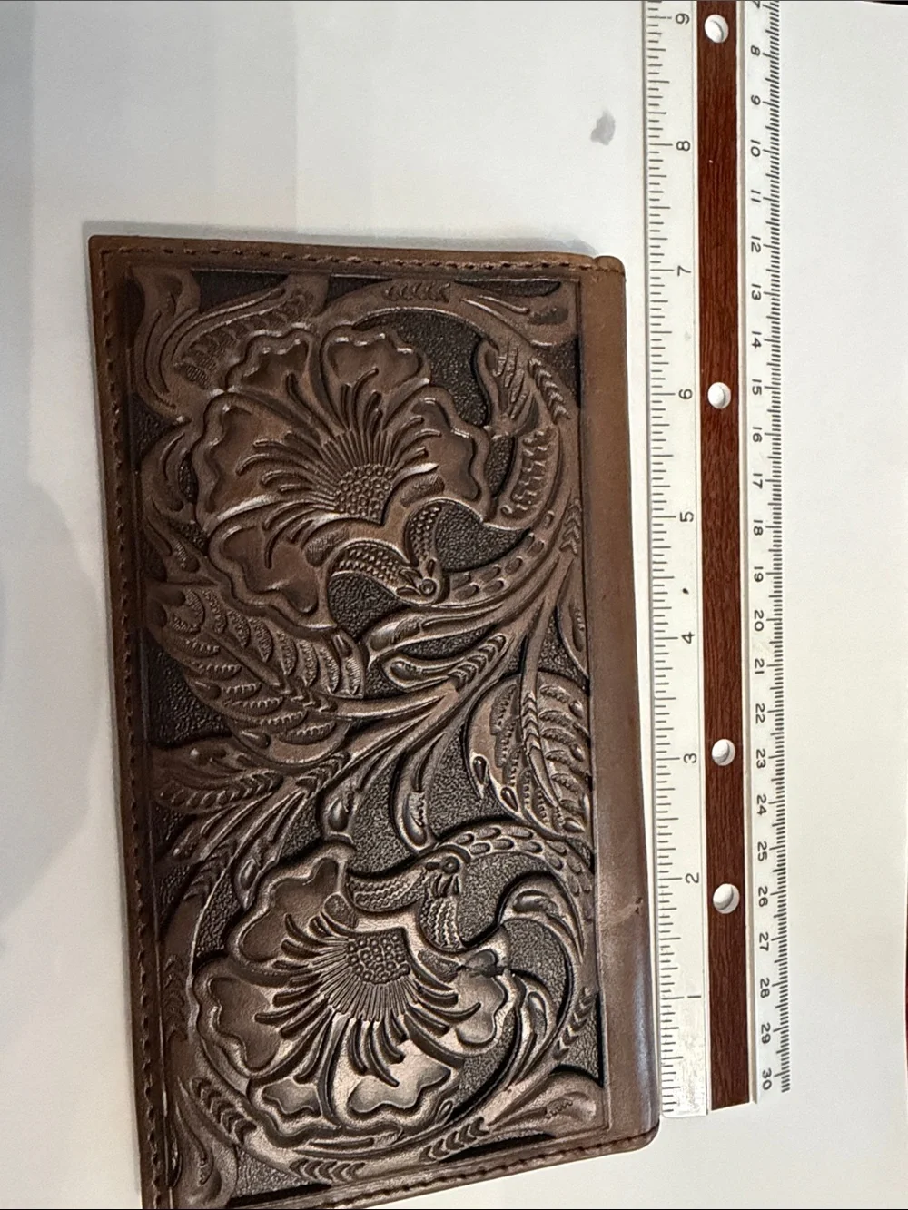 Ariat Tooled Floral Leather Passport Wallet - Brown
